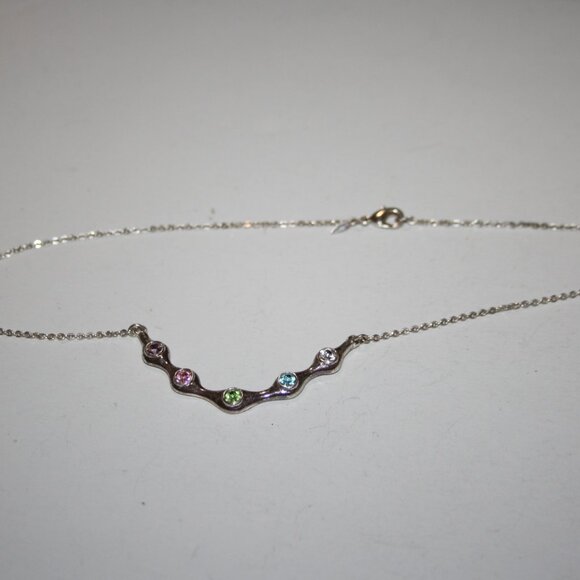 🌈 Silver & Colorful Rhinestone Necklace · 15” - Picture 2 of 5